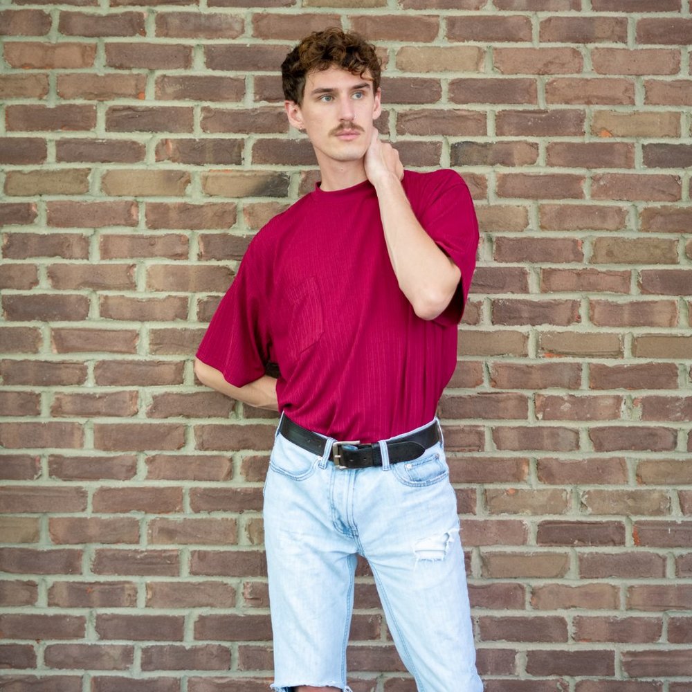 VINTAGE RED RIBBED SHIRT W/ FRONT POCKET
